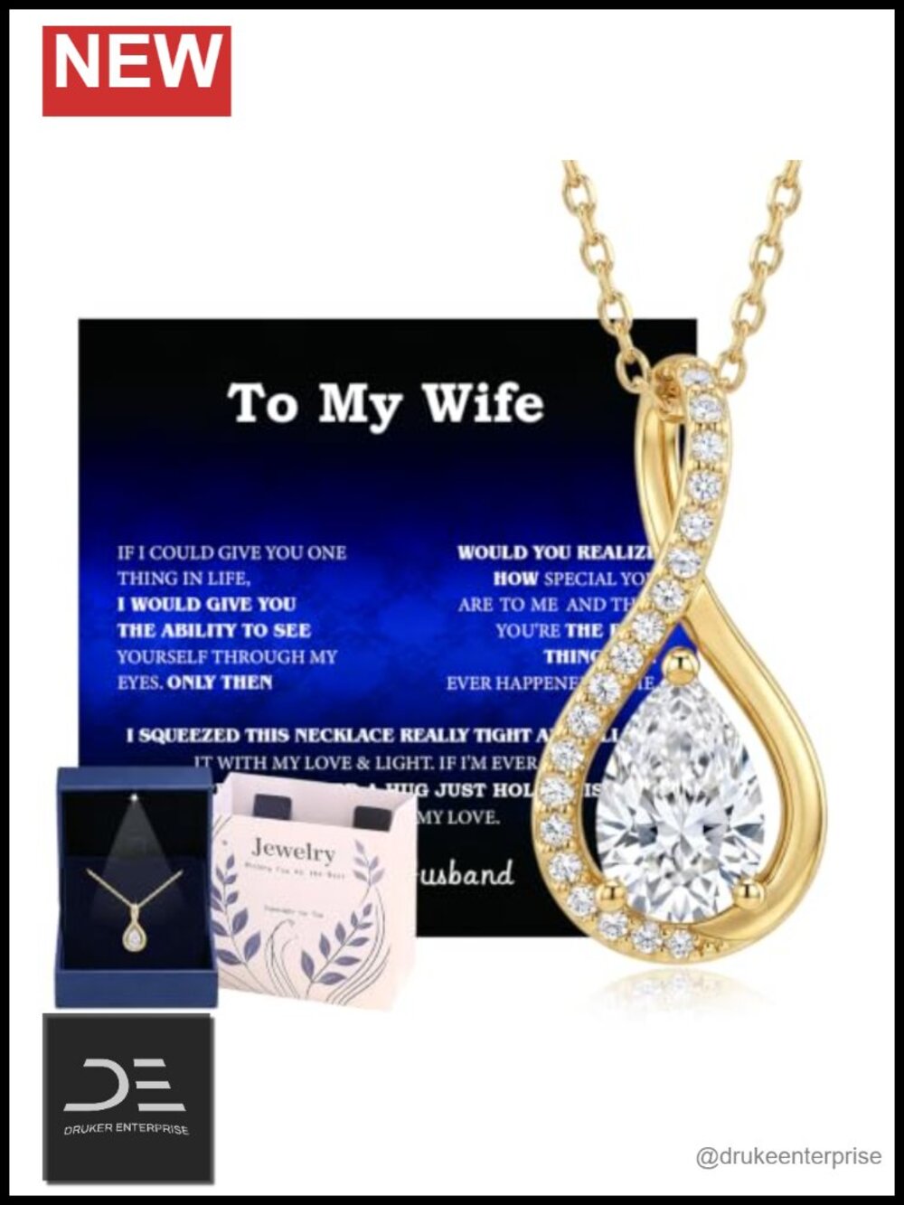 2CT Moissanite Infinity Pendant Necklace Sterling Silver 18K Gold Plated Gift